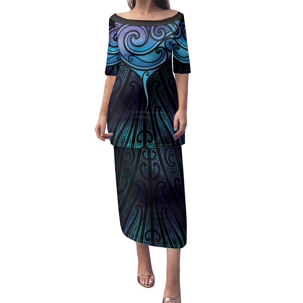 Aotearoa Maori Te Whai Rahi Family Matching Puletasi and Hawaiian Shirt Tala - Nowhere You Could Go That I Won't Be With You LT7 Mom's Dress Teal Purple - Polynesian Pride