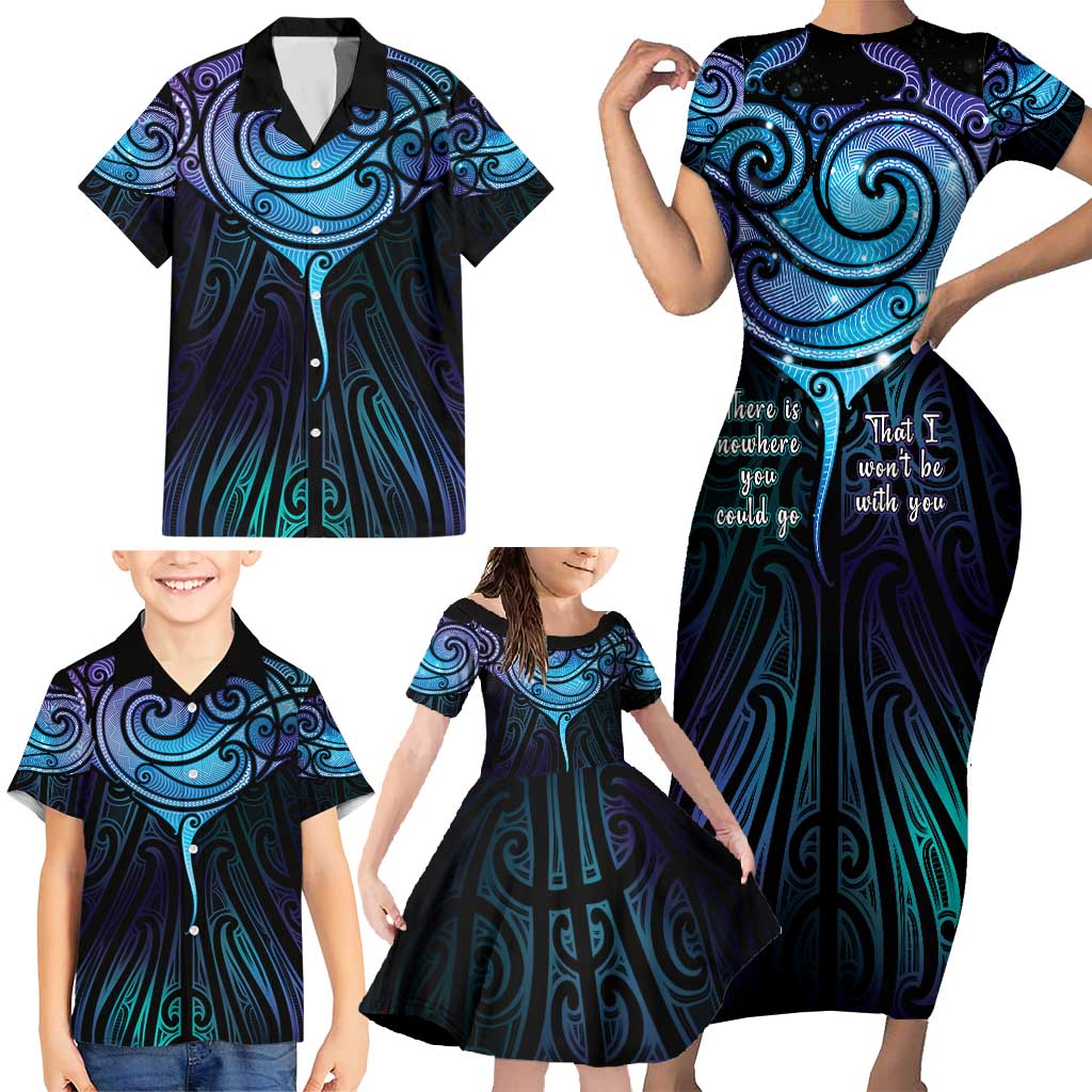 Aotearoa Maori Te Whai Rahi Family Matching Short Sleeve Bodycon Dress and Hawaiian Shirt Tala - Nowhere You Could Go That I Won't Be With You - Polynesian Pride