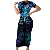 Aotearoa Maori Te Whai Rahi Family Matching Short Sleeve Bodycon Dress and Hawaiian Shirt Tala - Nowhere You Could Go That I Won't Be With You LT7 Mom's Dress Teal Purple - Polynesian Pride
