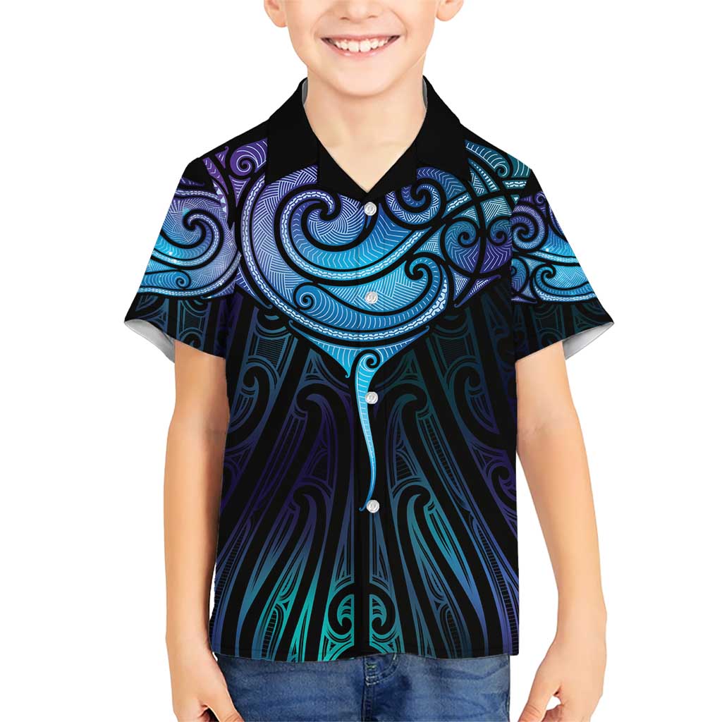Aotearoa Maori Te Whai Rahi Family Matching Short Sleeve Bodycon Dress and Hawaiian Shirt Tala - Nowhere You Could Go That I Won't Be With You LT7 Son's Shirt Teal Purple - Polynesian Pride