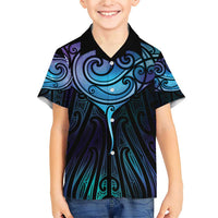 Aotearoa Maori Te Whai Rahi Family Matching Short Sleeve Bodycon Dress and Hawaiian Shirt Tala - Nowhere You Could Go That I Won't Be With You LT7 Son's Shirt Teal Purple - Polynesian Pride