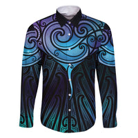 Aotearoa Maori Te Whai Rahi Family Matching Tank Maxi Dress and Hawaiian Shirt Tala - Nowhere You Could Go That I Won't Be With You LT7 Dad's Shirt - Long Sleeve Teal Purple - Polynesian Pride