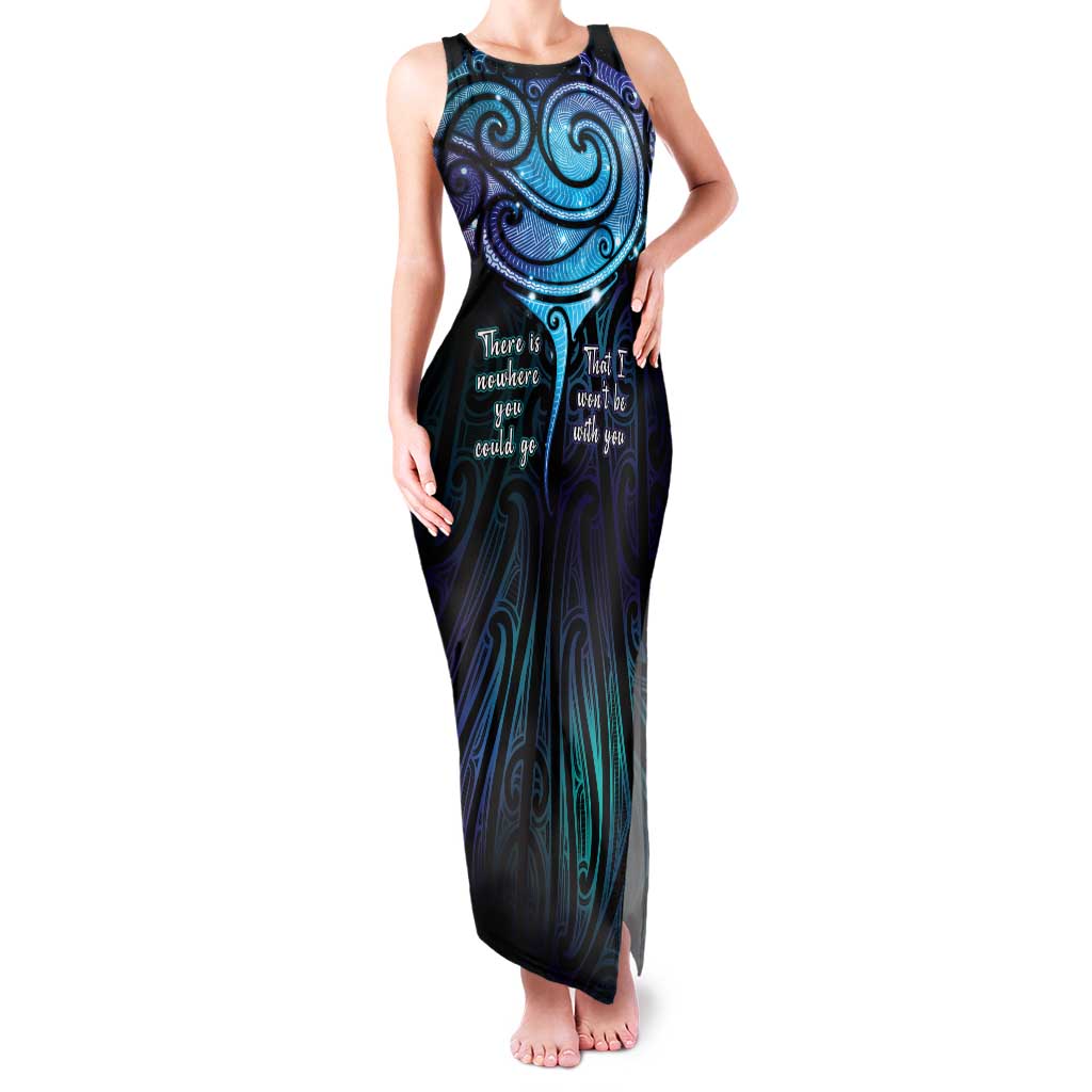 Aotearoa Maori Te Whai Rahi Family Matching Tank Maxi Dress and Hawaiian Shirt Tala - Nowhere You Could Go That I Won't Be With You LT7 Mom's Dress Teal Purple - Polynesian Pride