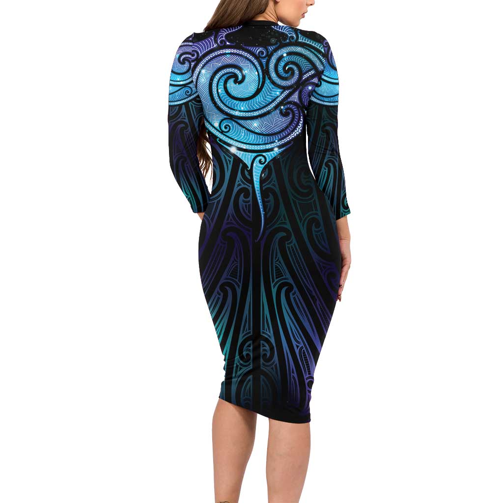 Aotearoa Maori Te Whai Rahi Long Sleeve Bodycon Dress Tala - Nowhere You Could Go That I Won't Be With You LT7 - Polynesian Pride