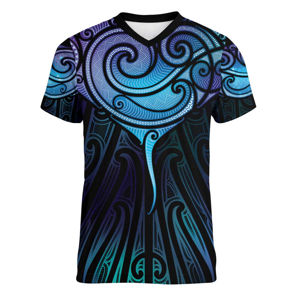 Aotearoa Maori Te Whai Rahi Women V-Neck T-Shirt Tala - Nowhere You Could Go That I Won't Be With You LT7 Female Teal Purple - Polynesian Pride