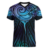 Aotearoa Maori Te Whai Rahi Women V-Neck T-Shirt Tala - Nowhere You Could Go That I Won't Be With You LT7 Female Teal Purple - Polynesian Pride