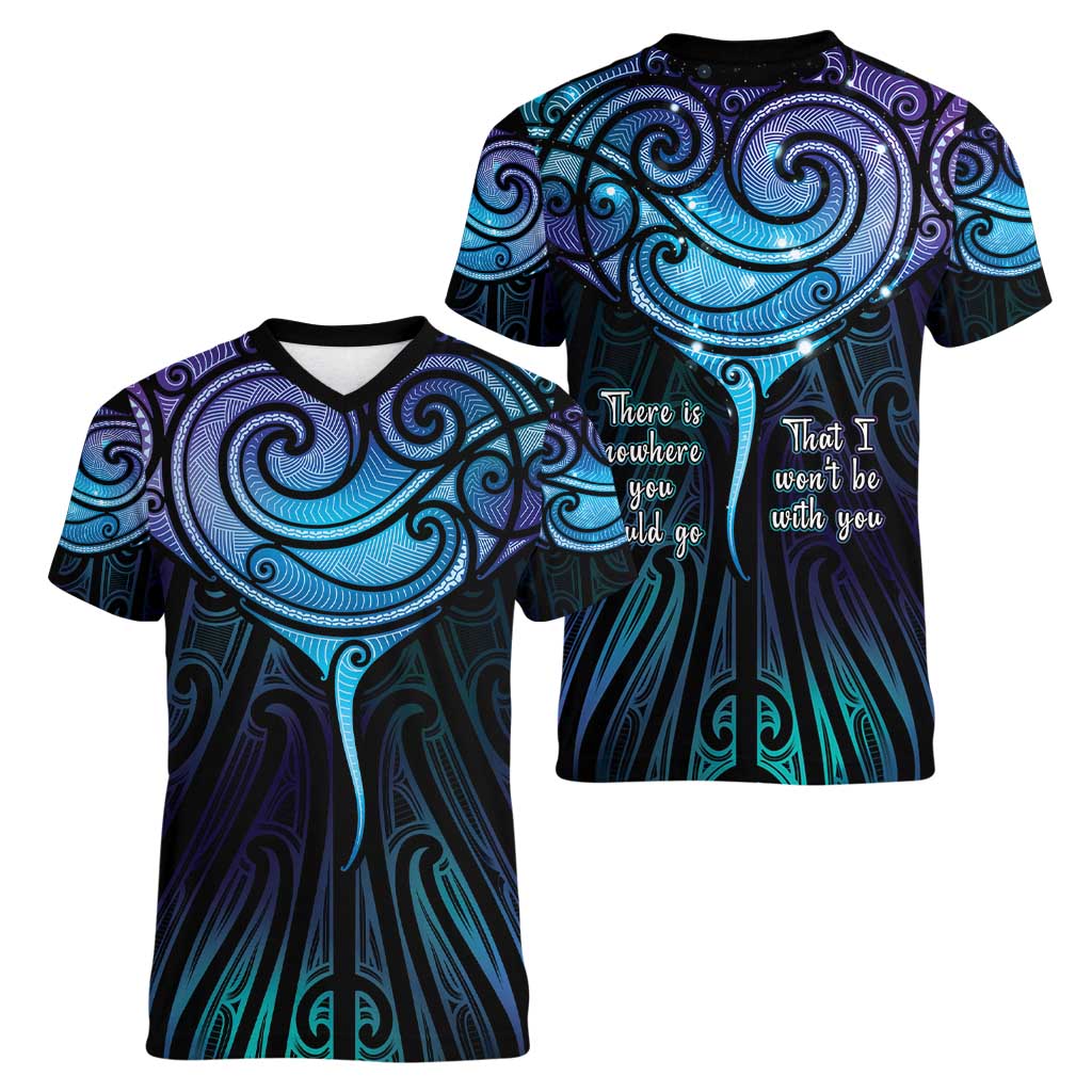 Aotearoa Maori Te Whai Rahi Women V-Neck T-Shirt Tala - Nowhere You Could Go That I Won't Be With You LT7 - Polynesian Pride