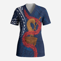 Talofa Samoa Tanoa Fue Mix Ulafala Scrub Top LT7 Adult Navy Blue - Polynesian Pride