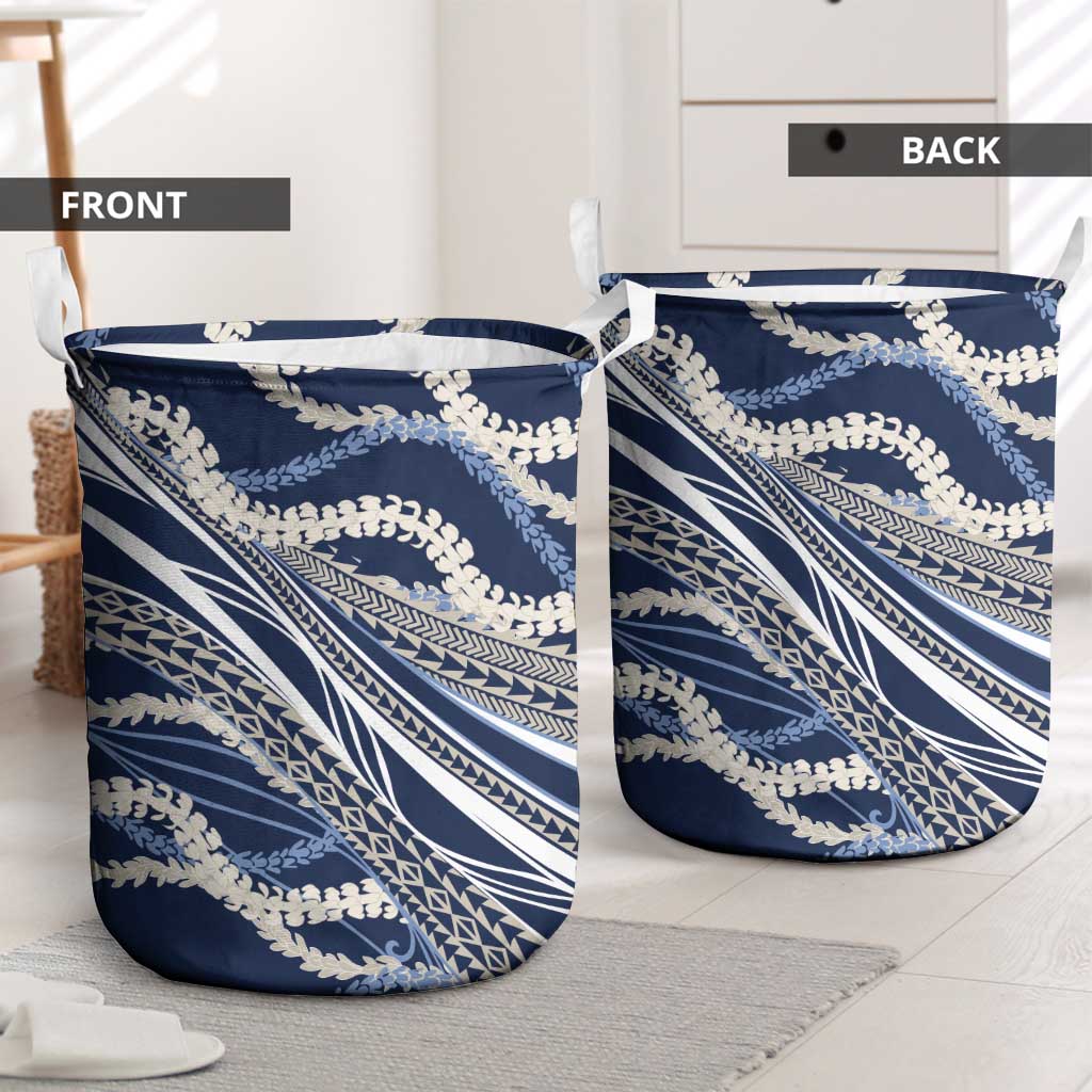 Polynesian Puakeniken Pikake Twisted Lei Laundry Basket Navy Blue - Polynesian Pride