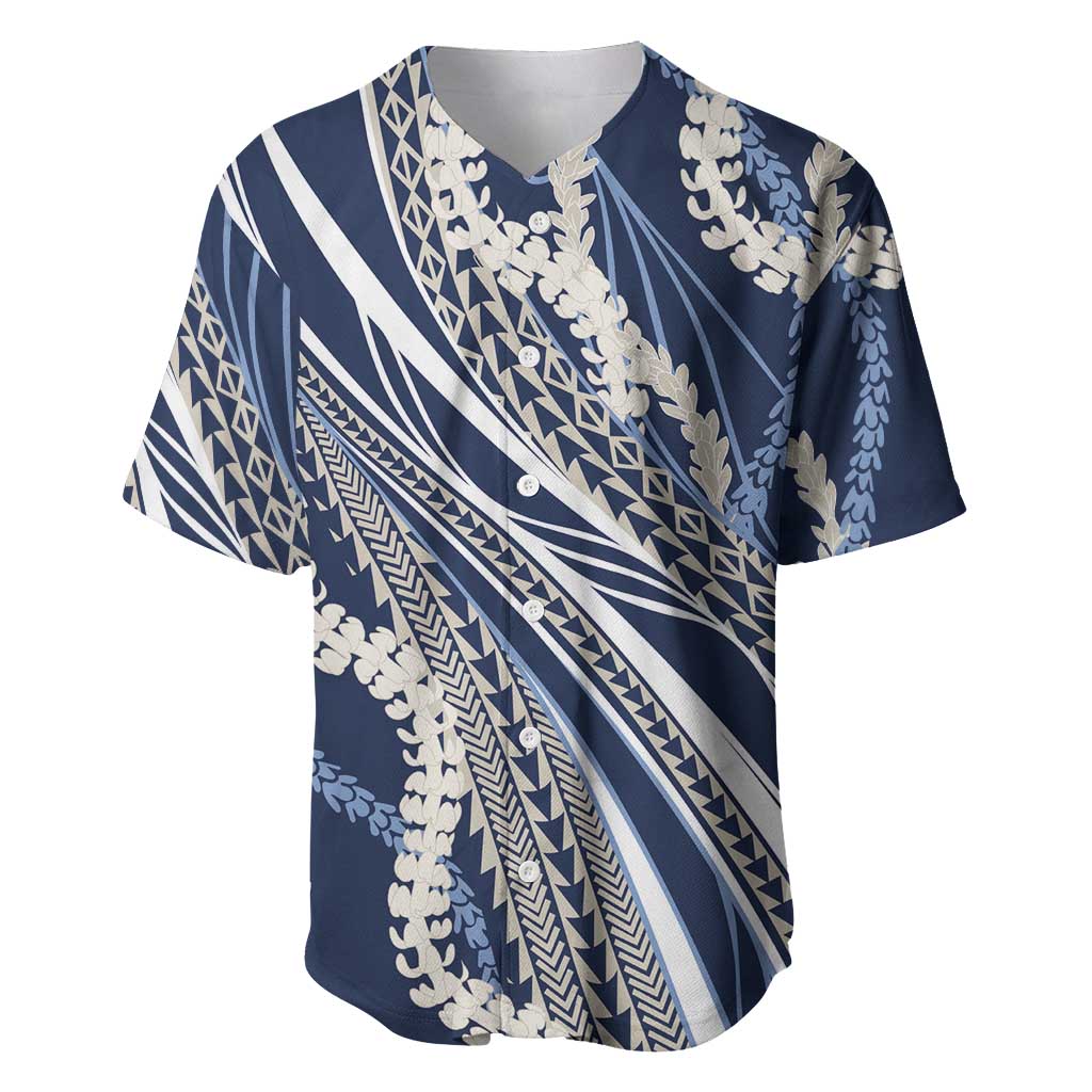 Polynesian Puakeniken Pikake Twisted Lei Baseball Jersey Navy Blue - Polynesian Pride