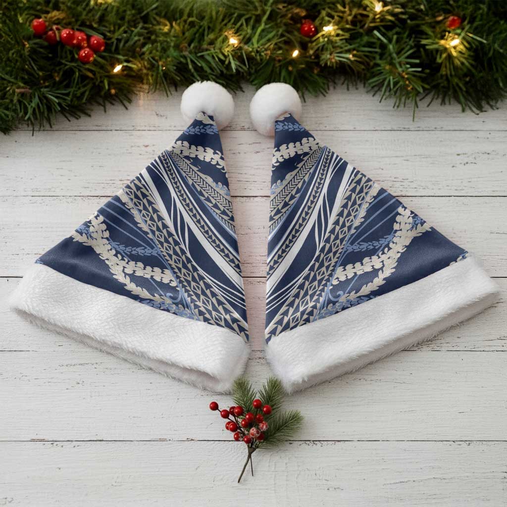 Polynesian Puakeniken Pikake Twisted Lei Christmas Santa Hat Navy Blue - Polynesian Pride