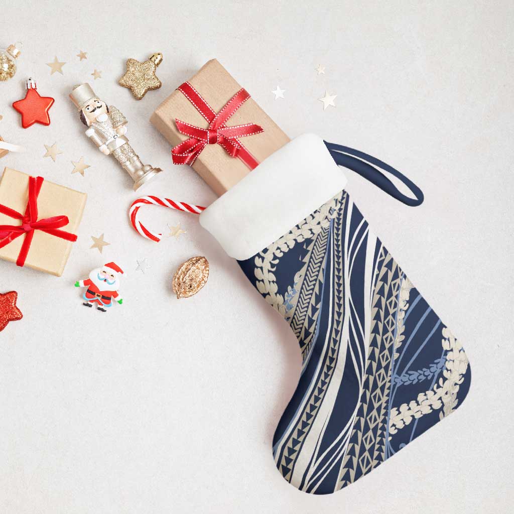 Polynesian Puakeniken Pikake Twisted Lei Christmas Stocking Navy Blue - Polynesian Pride