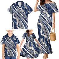 Polynesian Puakeniken Pikake Twisted Lei Family Matching Mermaid Dress and Hawaiian Shirt Navy Blue LT7 - Polynesian Pride