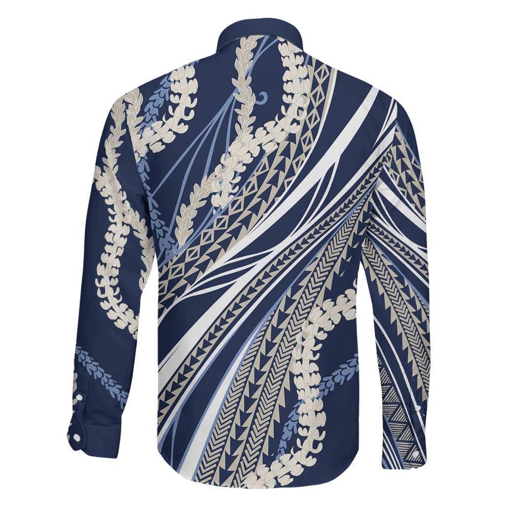 Polynesian Puakeniken Pikake Twisted Lei Family Matching Mermaid Dress and Hawaiian Shirt Navy Blue LT7 - Polynesian Pride