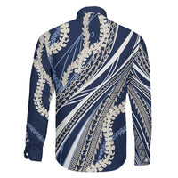 Polynesian Puakeniken Pikake Twisted Lei Family Matching Puletasi and Hawaiian Shirt Navy Blue - Polynesian Pride