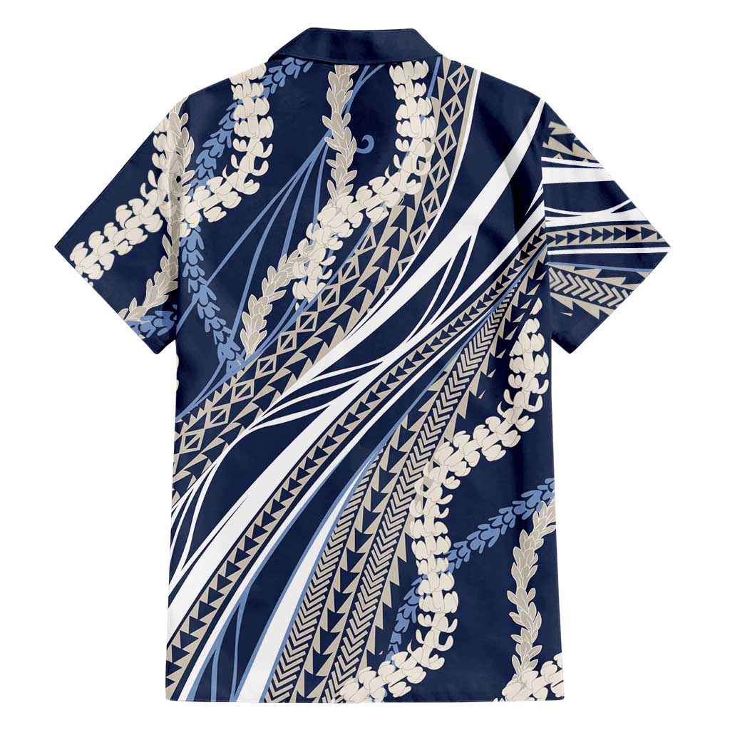 Polynesian Puakeniken Pikake Twisted Lei Family Matching Summer Maxi Dress and Hawaiian Shirt Navy Blue LT7 - Polynesian Pride