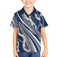 Polynesian Puakeniken Pikake Twisted Lei Family Matching Summer Maxi Dress and Hawaiian Shirt Navy Blue LT7 Son's Shirt Navy Blue - Polynesian Pride