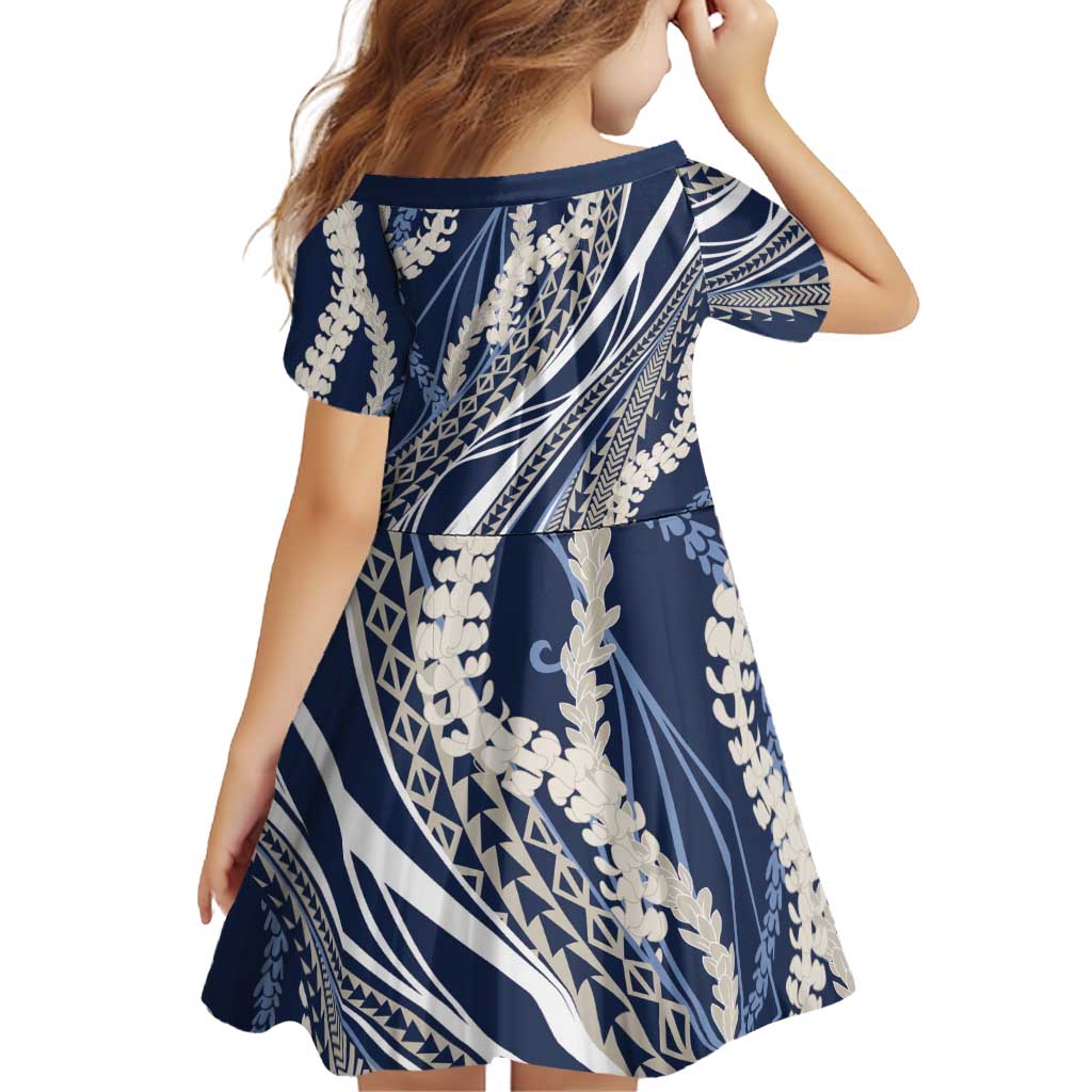 Polynesian Puakeniken Pikake Twisted Lei Family Matching Tank Maxi Dress and Hawaiian Shirt Navy Blue LT7 - Polynesian Pride