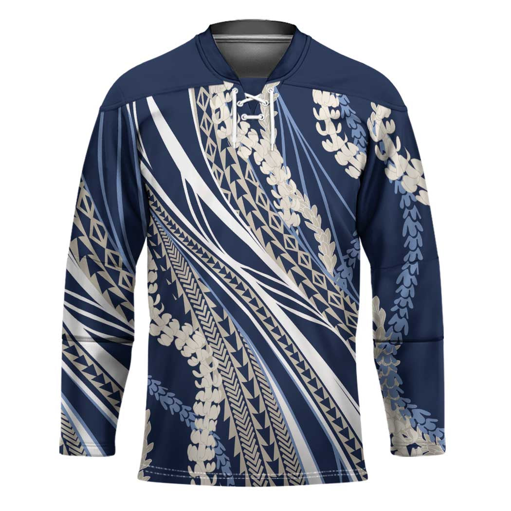 Polynesian Puakeniken Pikake Twisted Lei Hockey Jersey Navy Blue - Polynesian Pride