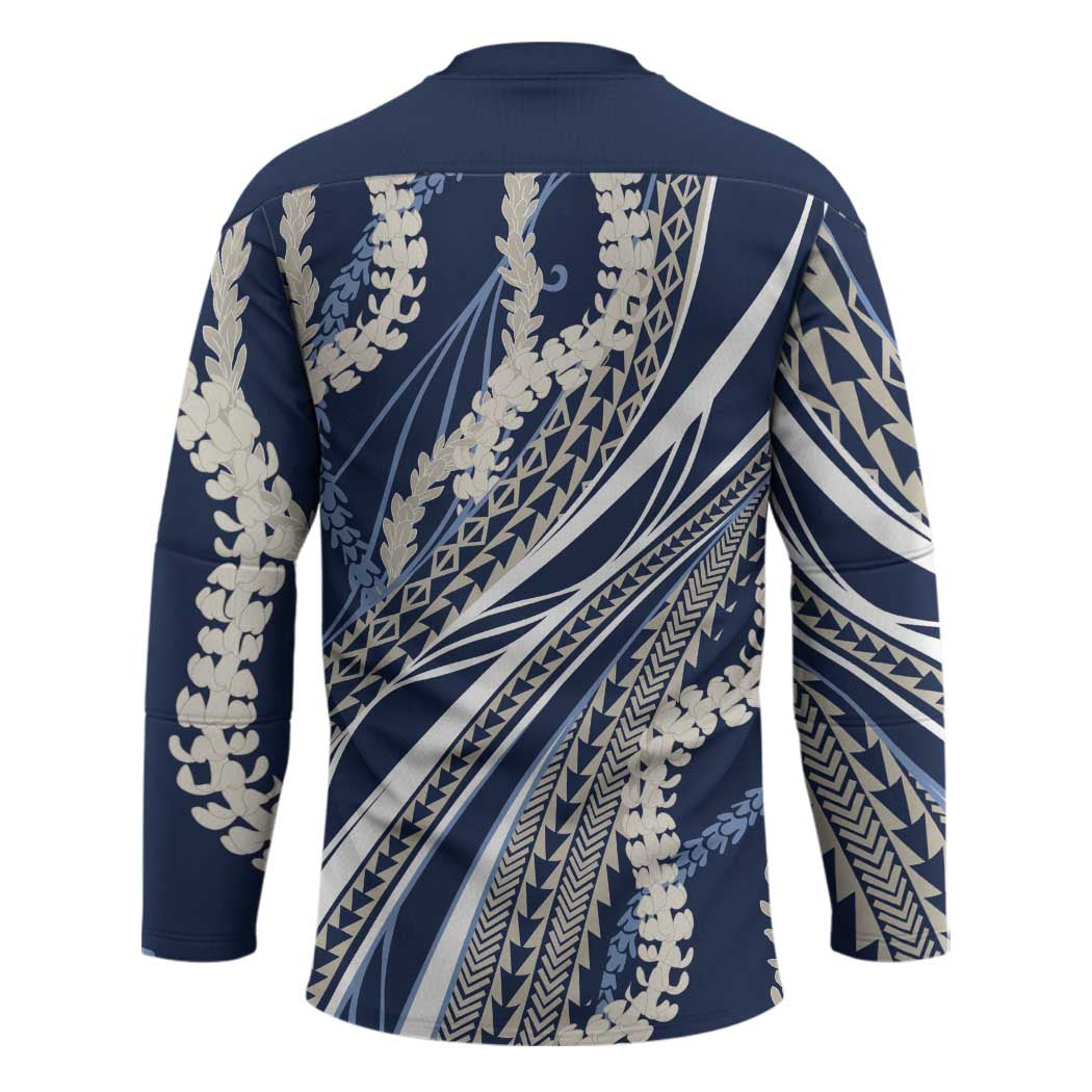 Polynesian Puakeniken Pikake Twisted Lei Hockey Jersey Navy Blue - Polynesian Pride