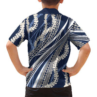 Polynesian Puakeniken Pikake Twisted Lei Kid Hawaiian Shirt Navy Blue - Polynesian Pride