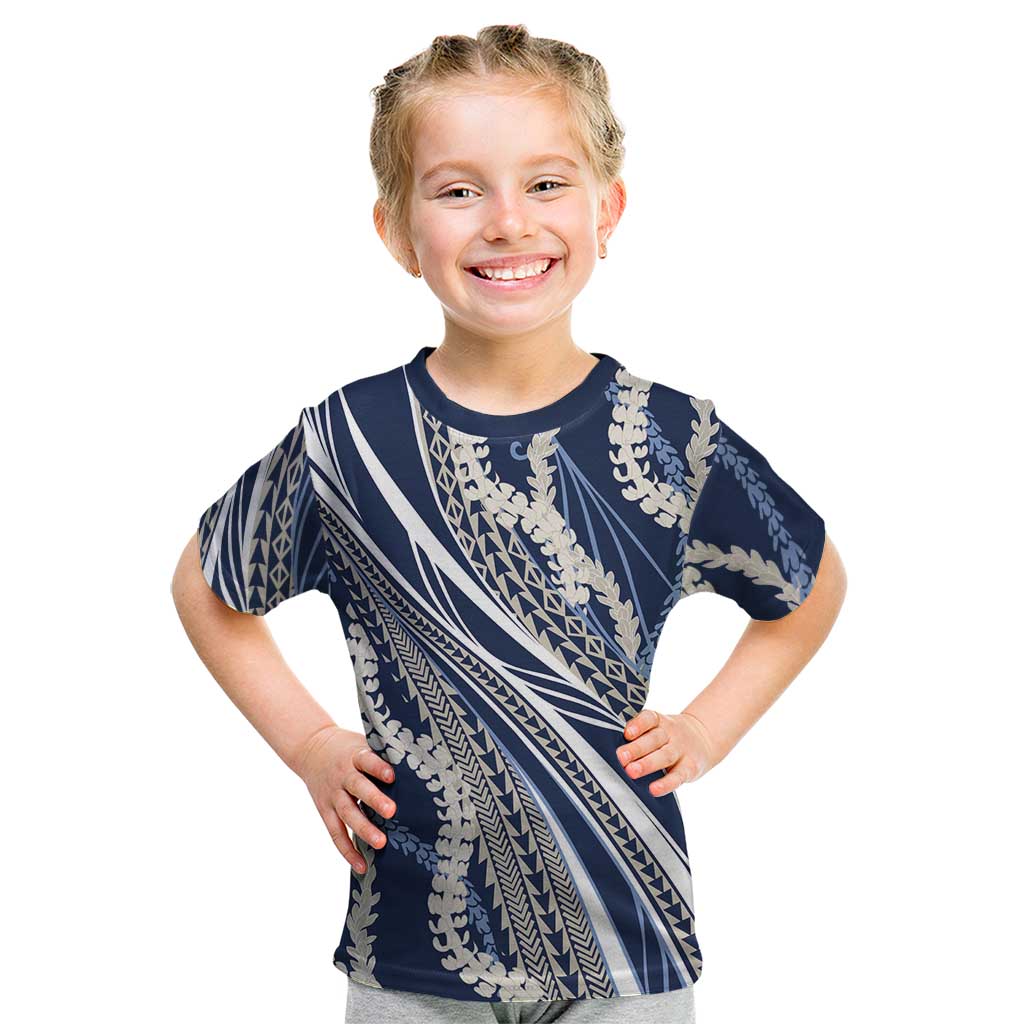 Polynesian Puakeniken Pikake Twisted Lei Kid T Shirt Navy Blue - Polynesian Pride