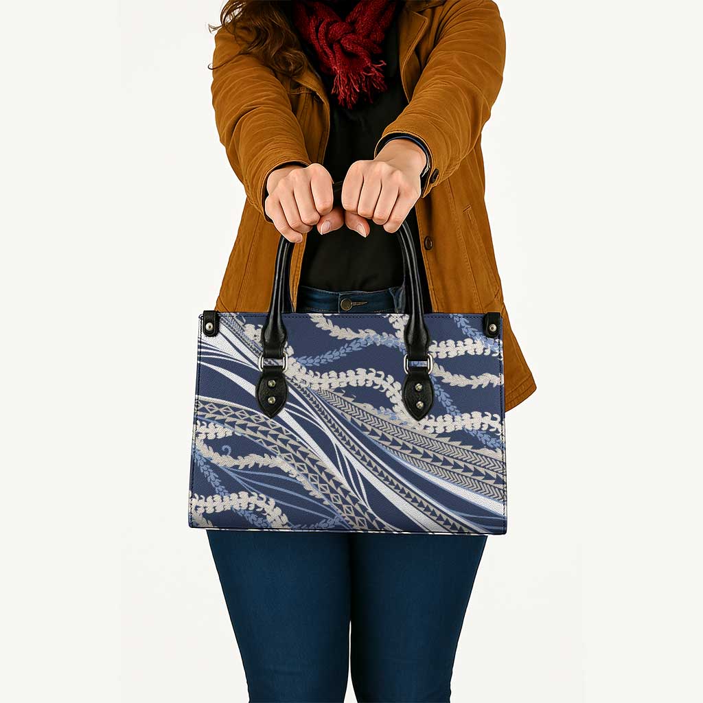 Polynesian Puakeniken Pikake Twisted Lei Leather Bag Navy Blue - Polynesian Pride