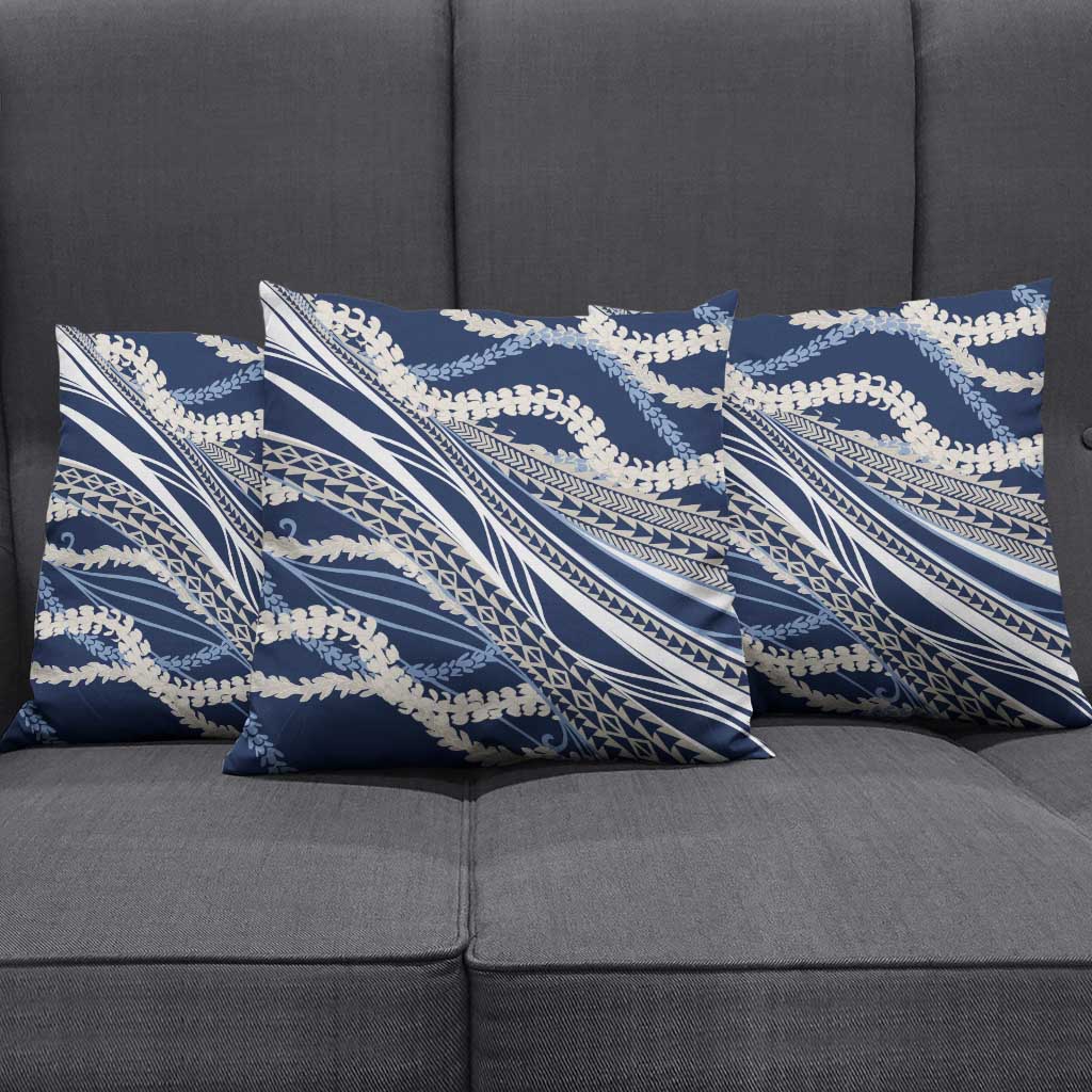 Polynesian Puakeniken Pikake Twisted Lei Pillow Cover Navy Blue - Polynesian Pride