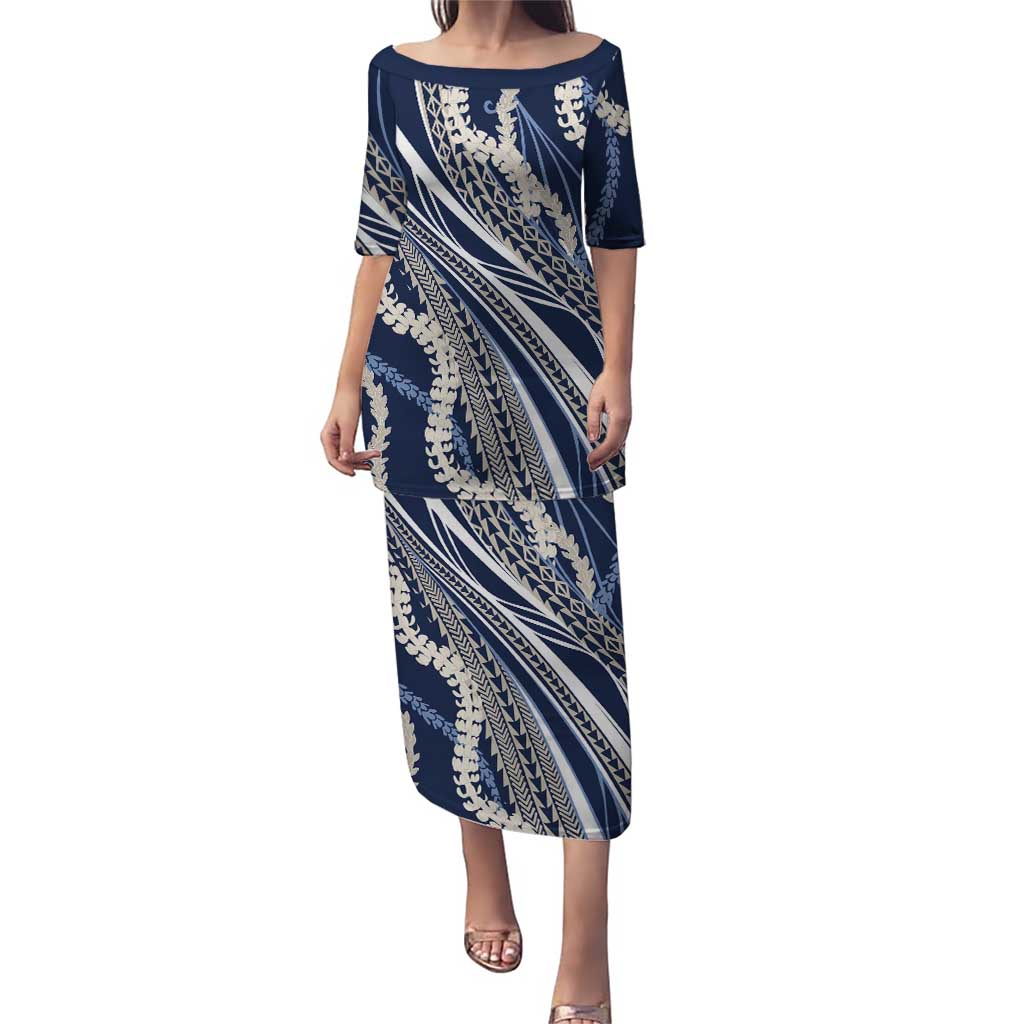 Polynesian Puakeniken Pikake Twisted Lei Puletasi Navy Blue - Polynesian Pride