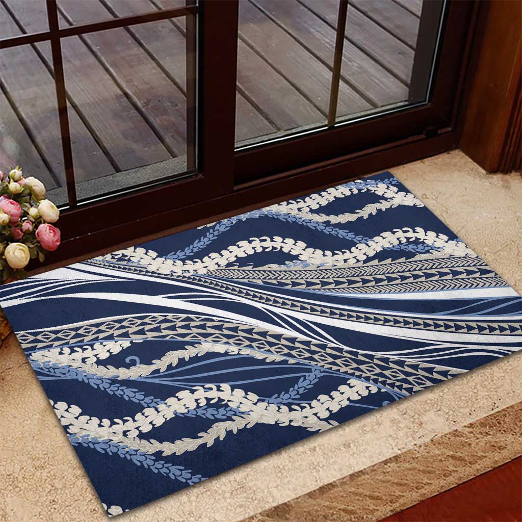 Polynesian Puakeniken Pikake Twisted Lei Rubber Doormat Navy Blue - Polynesian Pride