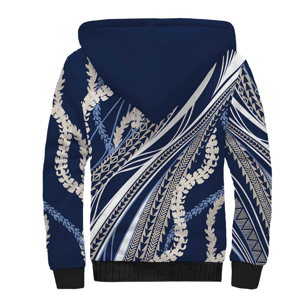 Polynesian Puakeniken Pikake Twisted Lei Sherpa Hoodie Navy Blue LT7 - Polynesian Pride