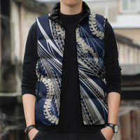 Polynesian Puakeniken Pikake Twisted Lei Sleeveless Puffer Jacket Navy Blue - Polynesian Pride
