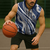 Polynesian Puakeniken Pikake Twisted Lei Sleeveless Zip Hoodie Navy Blue - Polynesian Pride