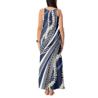 Polynesian Puakeniken Pikake Twisted Lei Tank Maxi Dress Navy Blue - Polynesian Pride
