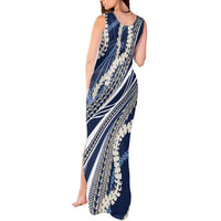 Polynesian Puakeniken Pikake Twisted Lei Tank Maxi Dress Navy Blue - Polynesian Pride