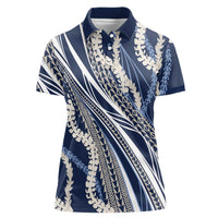 Polynesian Puakeniken Pikake Twisted Lei Women Polo Shirt Navy Blue - Polynesian Pride