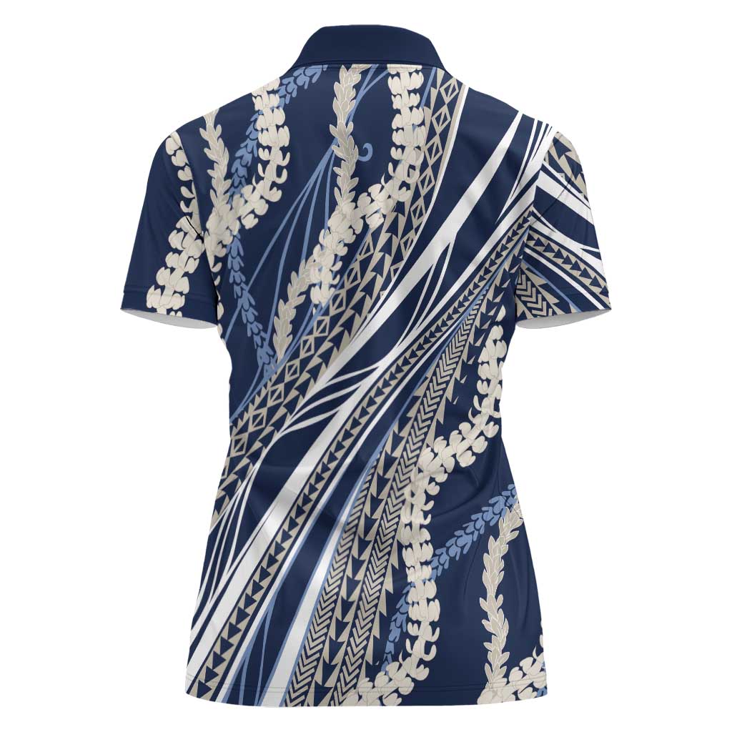 Polynesian Puakeniken Pikake Twisted Lei Women Polo Shirt Navy Blue - Polynesian Pride