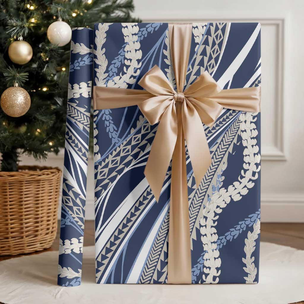 Polynesian Puakeniken Pikake Twisted Lei Wrapping Paper Navy Blue