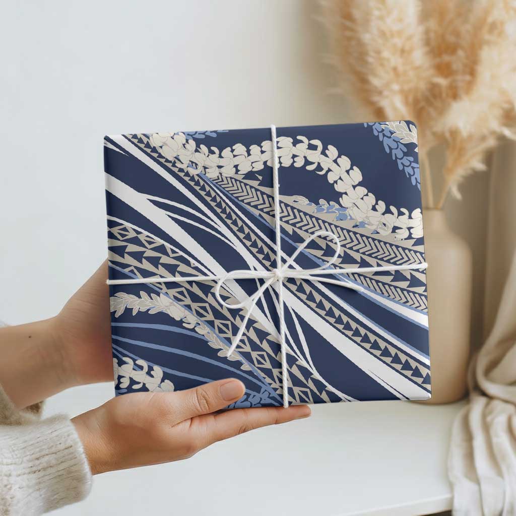 Polynesian Puakeniken Pikake Twisted Lei Wrapping Paper Navy Blue