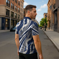 Polynesian Puakeniken Pikake Twisted Lei Zipper Polo Shirt Navy Blue - Polynesian Pride