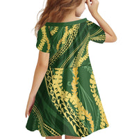 Polynesian Puakeniken Pikake Twisted Lei Family Matching Long Sleeve Bodycon Dress and Hawaiian Shirt Emerald LT7 - Polynesian Pride