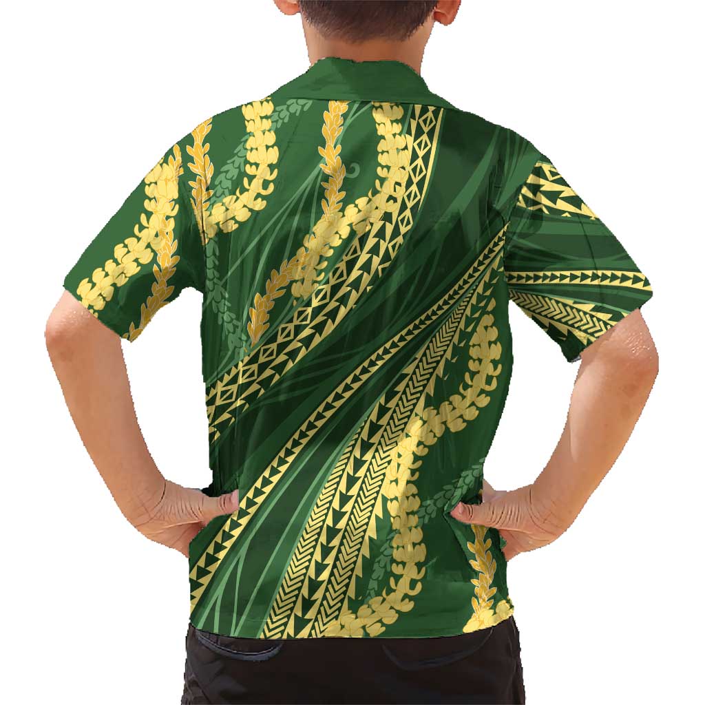 Polynesian Puakeniken Pikake Twisted Lei Kid Hawaiian Shirt Emerald - Polynesian Pride