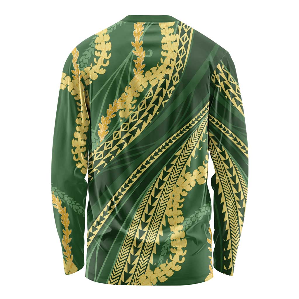 Polynesian Puakeniken Pikake Twisted Lei Long Sleeve Shirt Emerald - Polynesian Pride