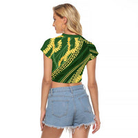 Polynesian Puakeniken Pikake Twisted Lei Raglan Cropped T Shirt Emerald - Polynesian Pride