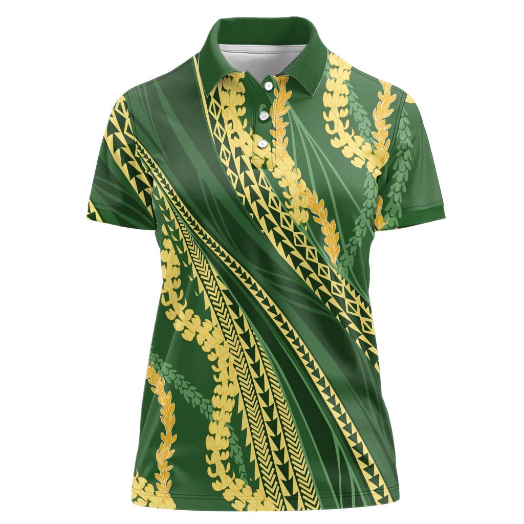 Polynesian Puakeniken Pikake Twisted Lei Women Polo Shirt Emerald - Polynesian Pride
