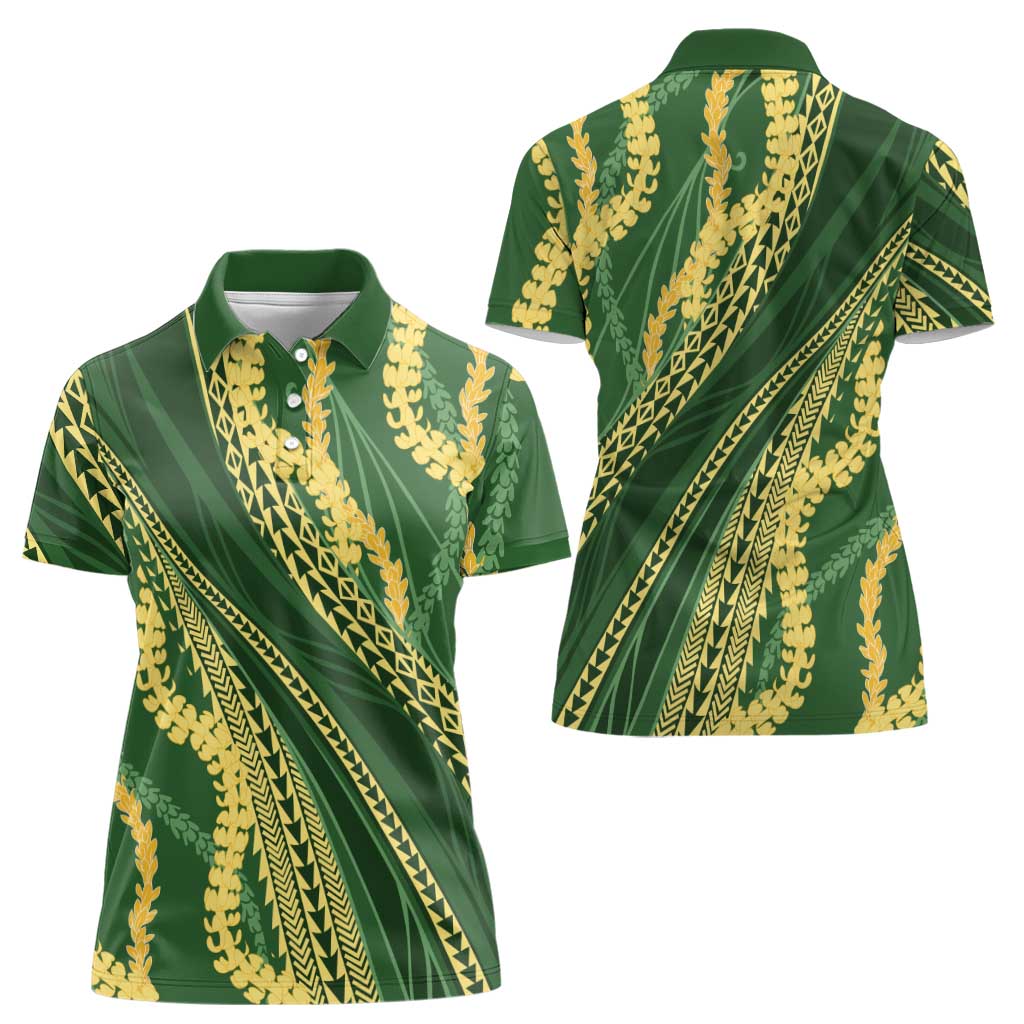 Polynesian Puakeniken Pikake Twisted Lei Women Polo Shirt Emerald - Polynesian Pride