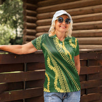 Polynesian Puakeniken Pikake Twisted Lei Women Polo Shirt Emerald - Polynesian Pride