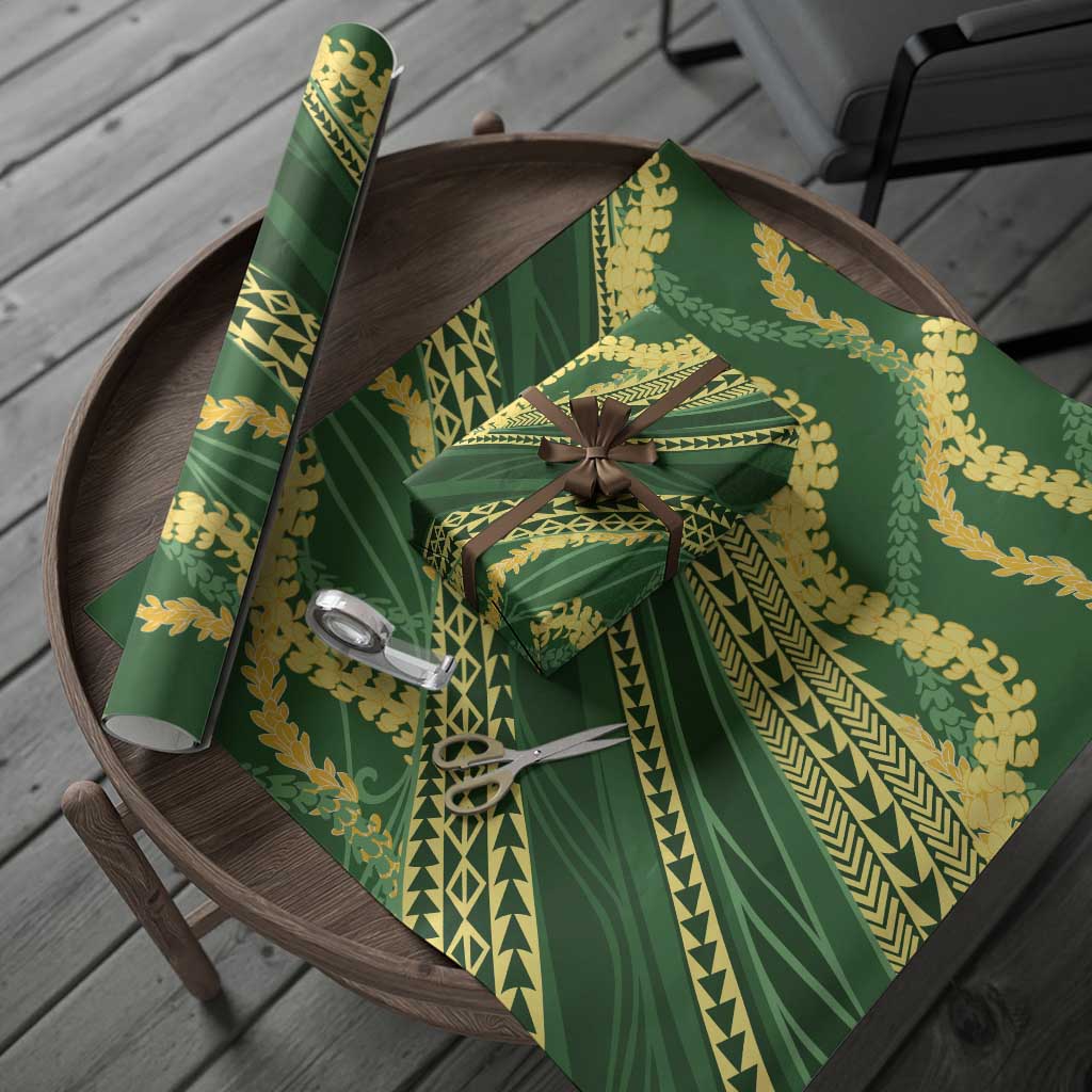 Polynesian Puakeniken Pikake Twisted Lei Wrapping Paper Emerald