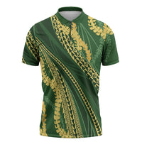 Polynesian Puakeniken Pikake Twisted Lei Zipper Polo Shirt Emerald - Polynesian Pride