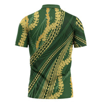 Polynesian Puakeniken Pikake Twisted Lei Zipper Polo Shirt Emerald - Polynesian Pride